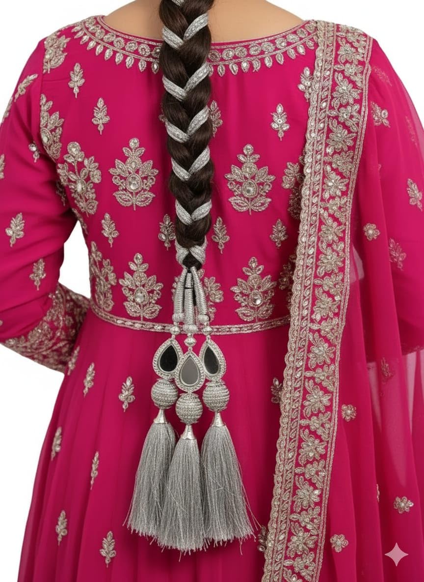 Heavy Design Paranda Parandi Braid Tassles Hair Accessory For Women & Girls Hair Extension Choti Braid Tassles, Punjabi Tassles Hair Paranda Braid Parandi Choti Big Parada Silver Paranda choti-picture-36