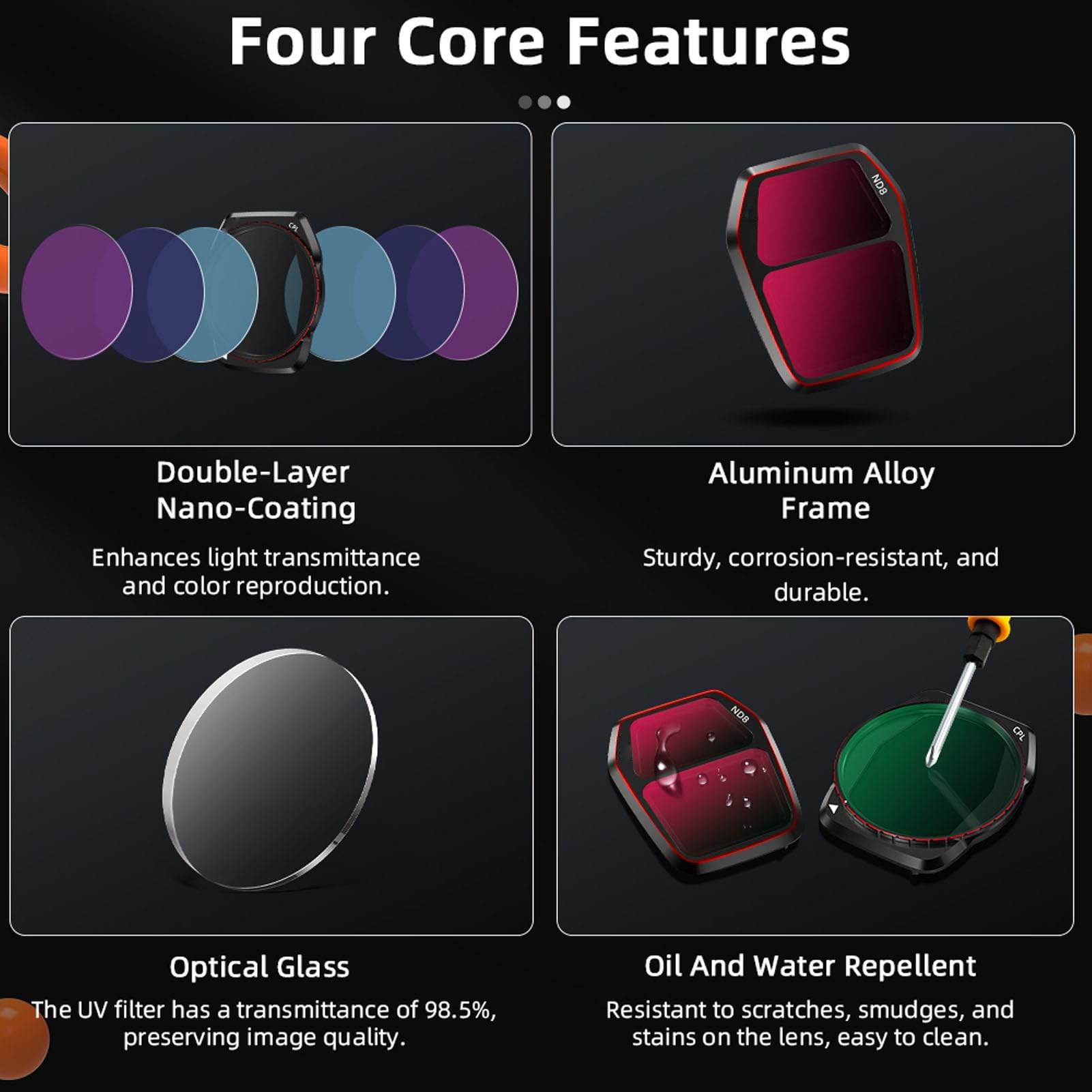 Filtro ND PL Conjunto de Air 3S, 4 Pack Cpl ND16 ND32 ND64 Filtros Multifunción de Densidad Neutra, Accesorios de Lentes de Drones, Vidrio óptico HD, Múltiples Recubrimiento
