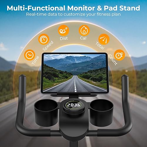 Miniatura 3 de OWLSKY Bicicleta estática con aplicación, resistencia magnética, bicicleta de ciclismo para interiores, capacidad de 300 libras, bicicleta