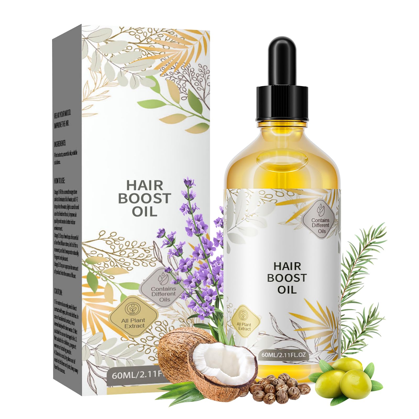 Huile Veganic pour Pousse de Cheveux, Huile Naturelle Pousse Cheveux avec Romarin Ricin Coco, Soins des Capillaire Nourrissante pour Secs et Abîmés (1 Pack)