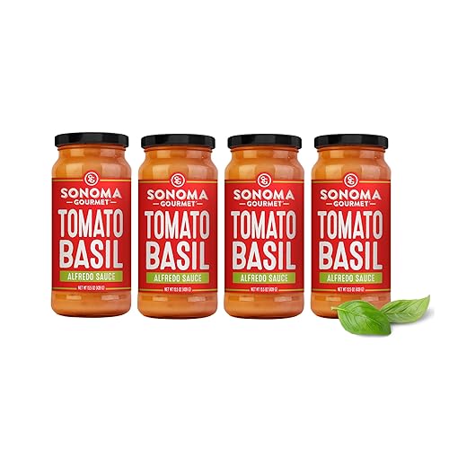 Sonoma Gourmet Salsa de pasta Alfredo de tomate y albahaca, certificado Keto, sin gluten y sin azúcar añadido, hecha con crema real e ingredientes