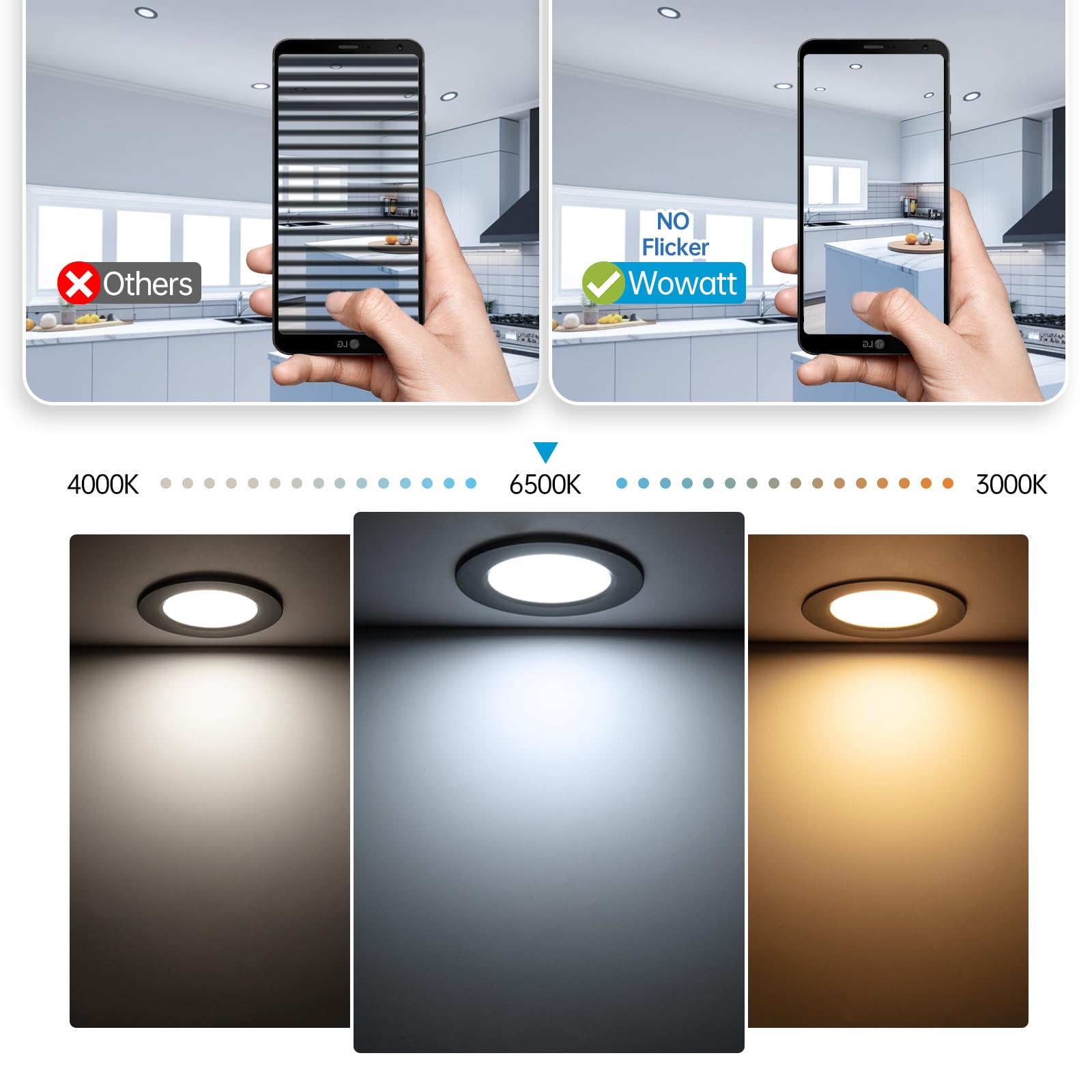 Wowatt Foco Empotrable LED Techo Negro IP44 Blanco Frío 6500K Downlight Redondo Extraplano Ф98x25mm 400LM 4W Equivalente a Halógena 40W Interior Ojo de Buey 220V Corte 75-85mm Pack 10