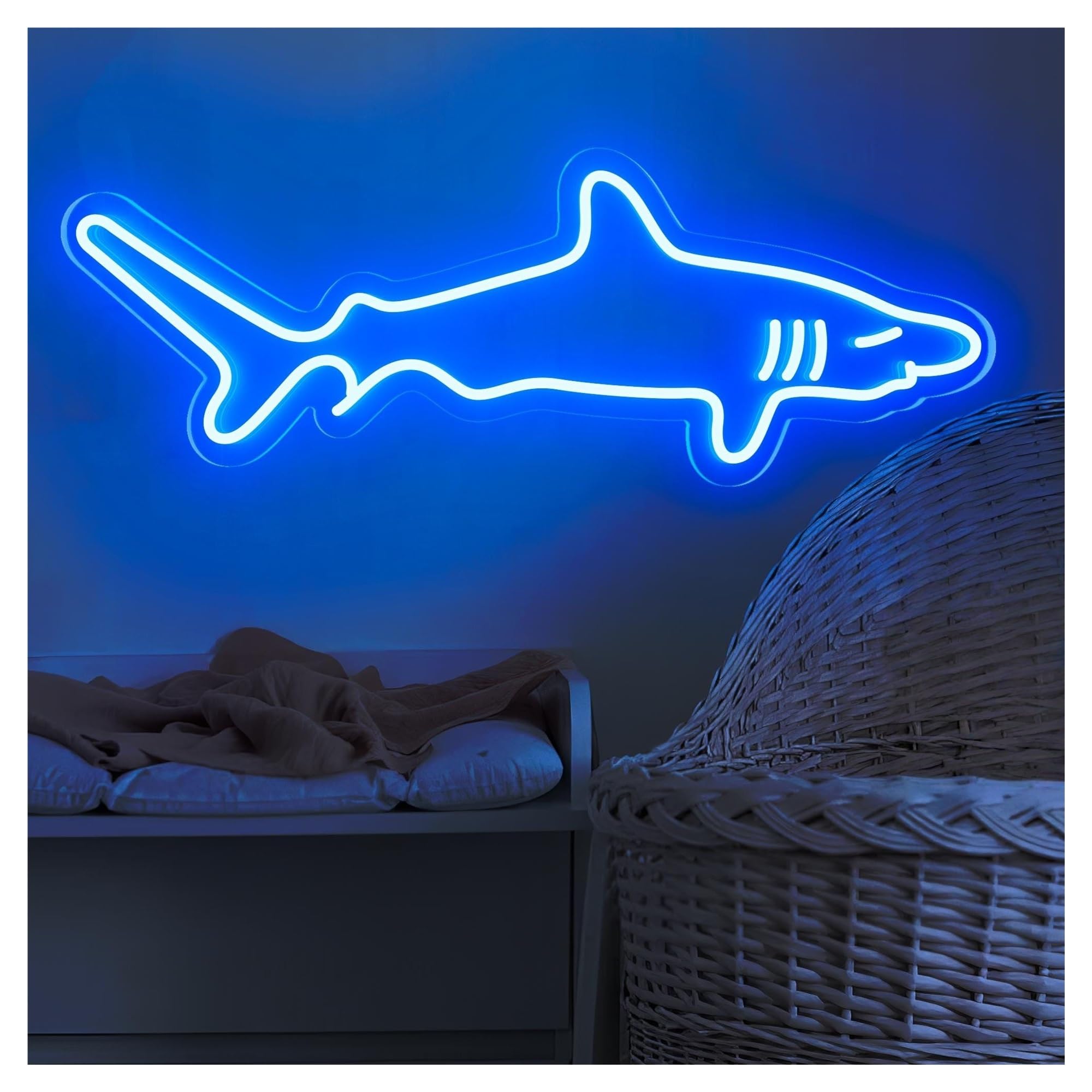 SHOUXI Sign Lamp Shark Neon Sign, Suitable for Home Living Room Decor with Brightness Adjustable 48cm