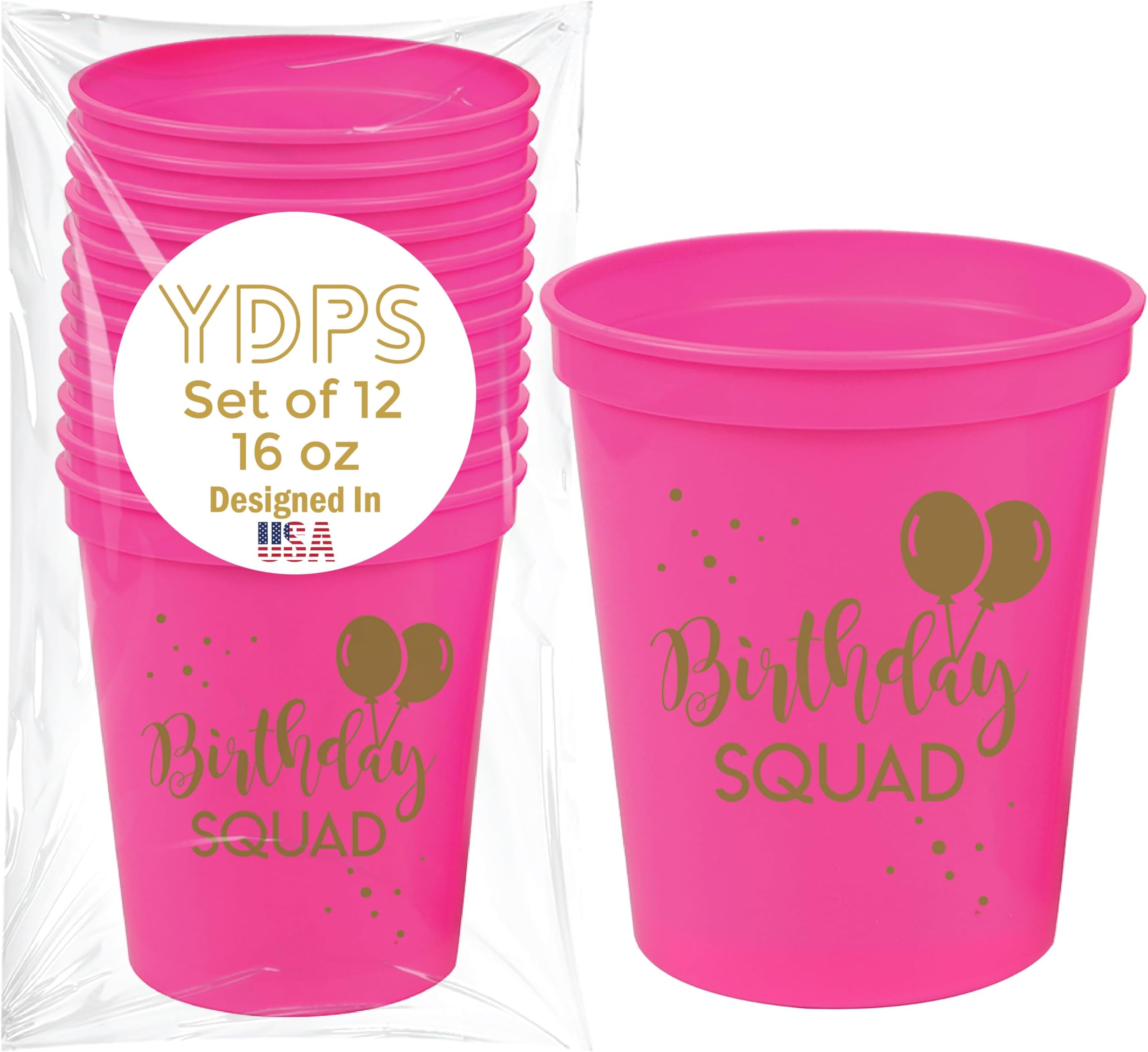 Happy Birthday Squad Cups, Set of 12-16oz Cups, Pink Birthday Decorations For Women and Girls, Ideal For 20th 30th 40th 50th 60th Party Favors for Adults and Decorations