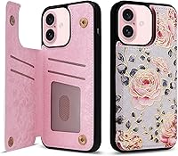 Vista 205 de UEEBAI Funda tipo cartera para iPhone 15 Pro Max con tarjetero, cubierta de cuero PU con soporte, bloqueo RFID, doble cierre magnético, relieve