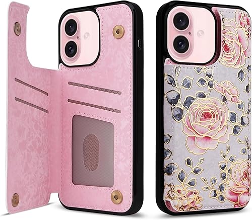 Miniatura 205 de UEEBAI Funda tipo cartera para iPhone 15 Pro Max con tarjetero, cubierta de cuero PU con soporte, bloqueo RFID, doble cierre magnético, relieve de