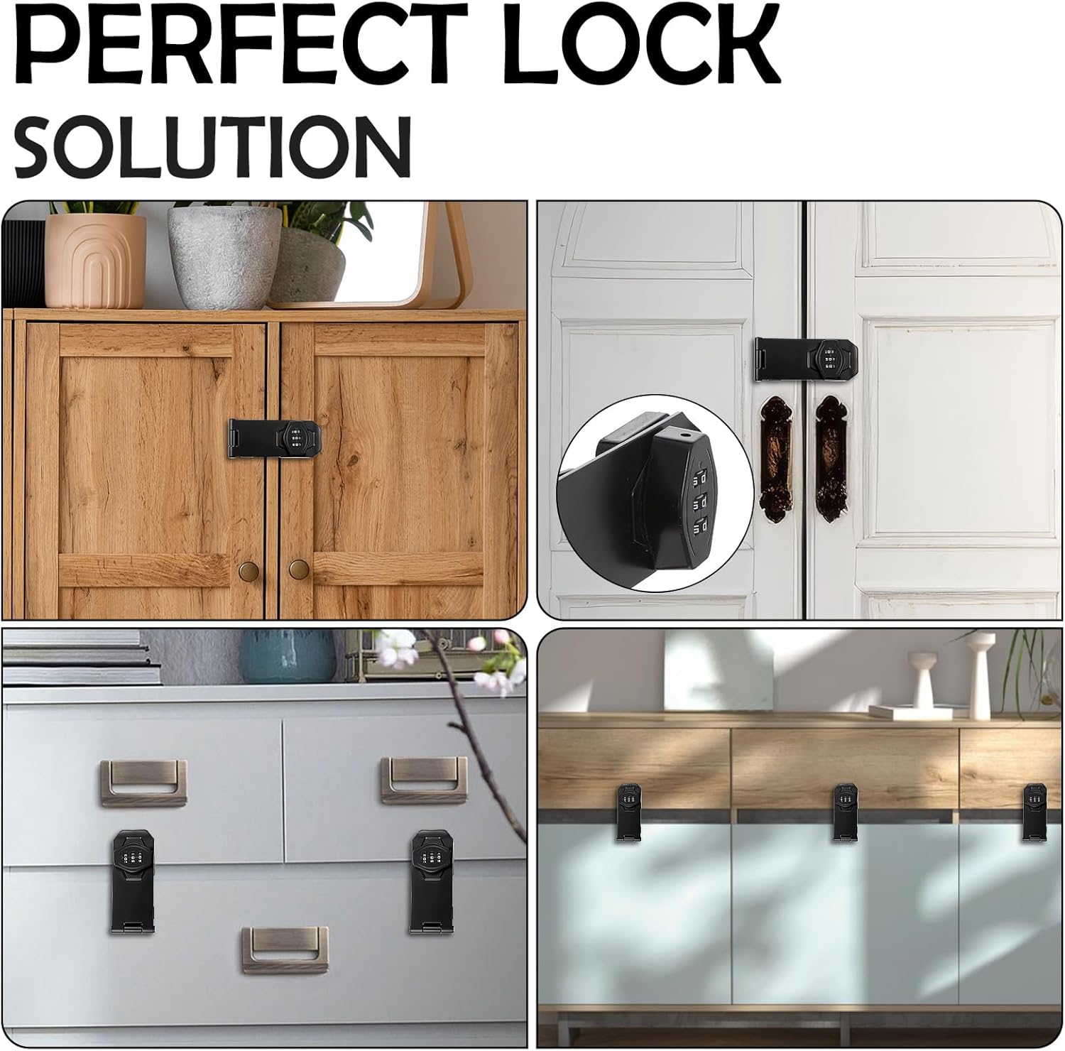 2 Pack Password Rotary Hasp Locks, Door Security Slide Latch Lock,Black Digit Combination Lock for Small Doors, Cabinets, Barn Door, Bathroom, Outdoor, Garage, Garden