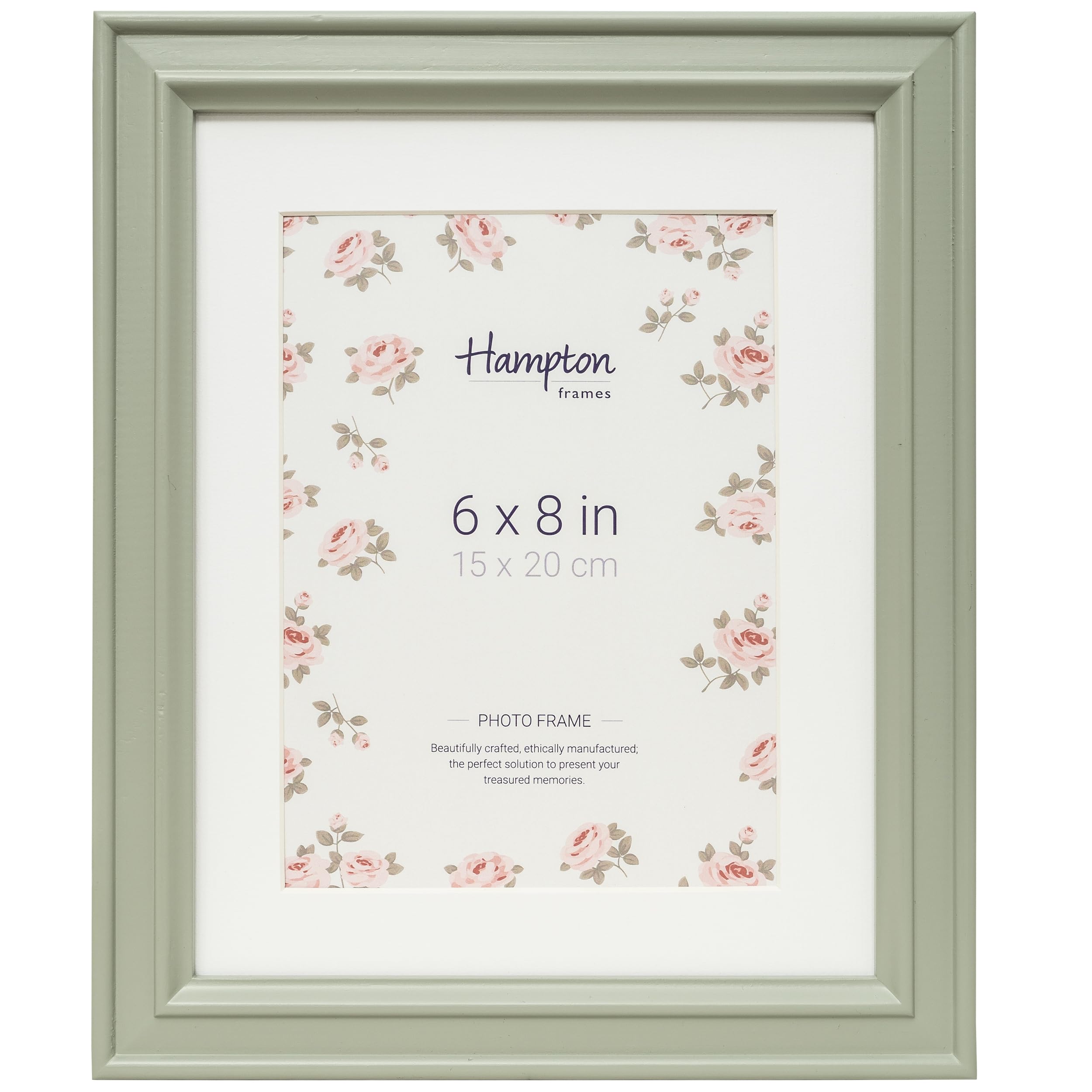 Hampton Frames HELENA 6x8 (15x20cm) Sage Green Frame With White Mount Picture Photo Frame Glass HEL80SG68