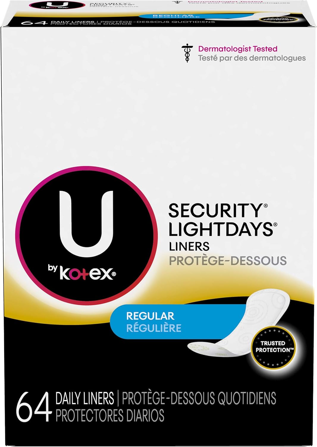 Kotex Natural Balance Lightdays Regular Unscented Pantiliners (4 packs x 64 Liners) - 256 Total Liners