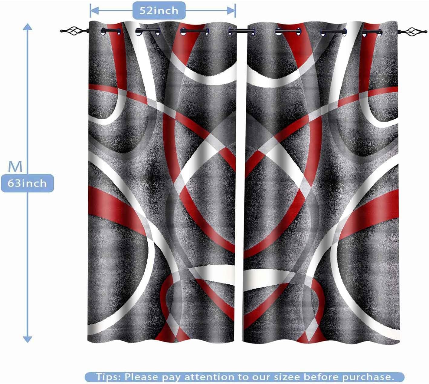 Retro Red White Striped Gray Blackout Curtains Inspiration Geometric Art Print Window Drapes Room Darkening Bedroom Living Room Dining Room Window Treatments 2 Panels 52x63inch CLHJMS70