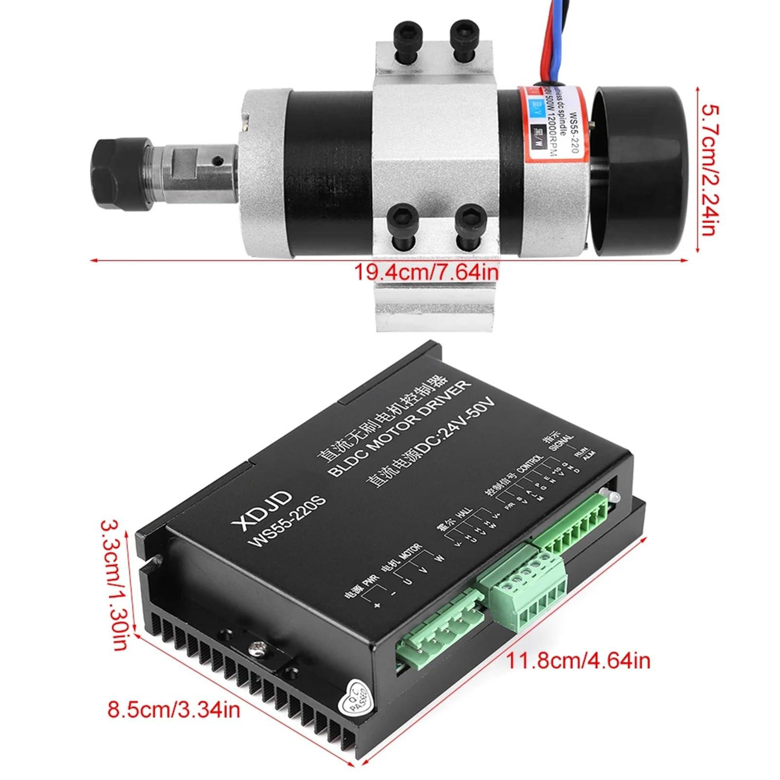 Set Driver Motore ER16 48V DC 500W CW/CCW Motore brushless con Raffreddamento ad Alta velocità + Driver + Morsetto + potenziometro