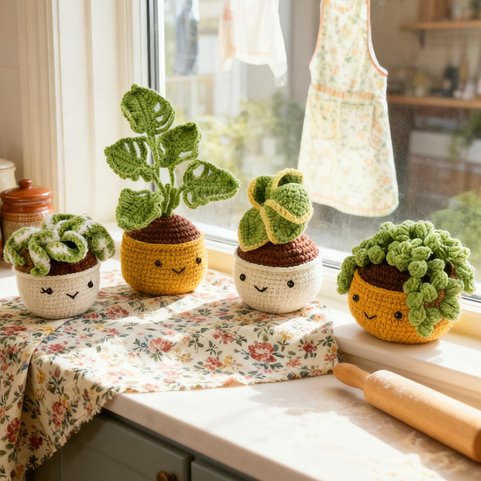 BAIFULAI Kaktus Hänge Häkeln Starter Kits Erwachsene: Häkelset für Anfänger mit Häkelnadeln, Garn und Füllung, DIY-Handarbeiten Häkel Set mit Anleitung und Schritt-für-Schritt-Video-Tutorials