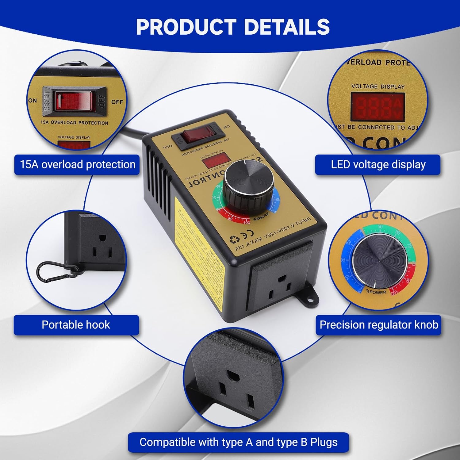 4000W AC 110v Motor Speed Controller Angle Grinder, Variable Fan Speed Controller, for Electric Motors Variable Speed Control Switch Electronic Voltage Regulation