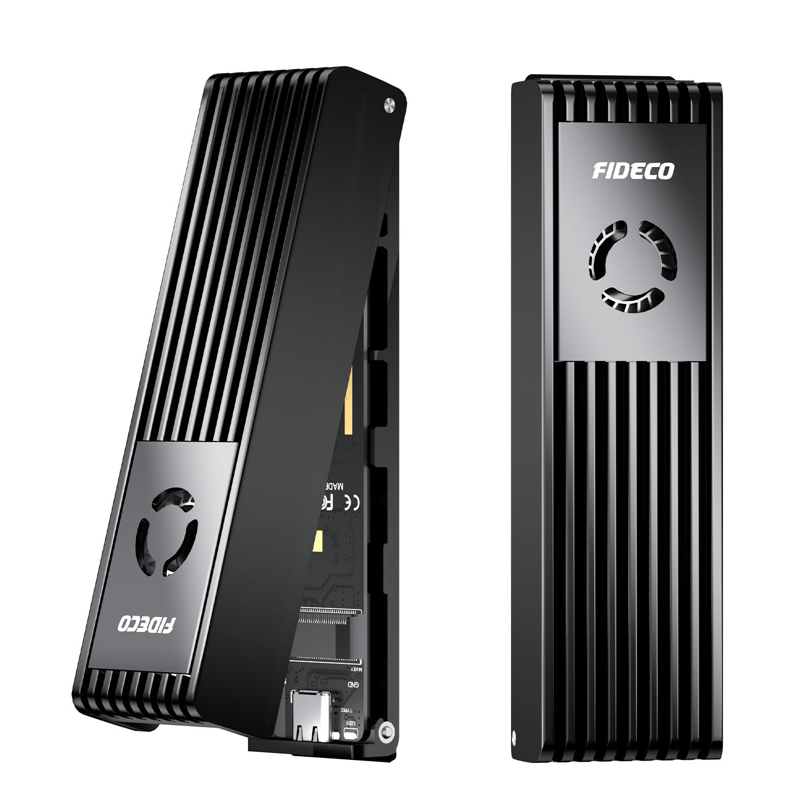 FIDECO Boîtier SSD M.2 NVMe SATA, Adaptateur M.2 NVMe vers USB avec Ventilateur de Refroidissement, Lecteur SSD USB 3.2 Gen 2 (10Gbps) pour PCIe M-Key/M+B Key, Supporte UASP et Trim, Aluminium