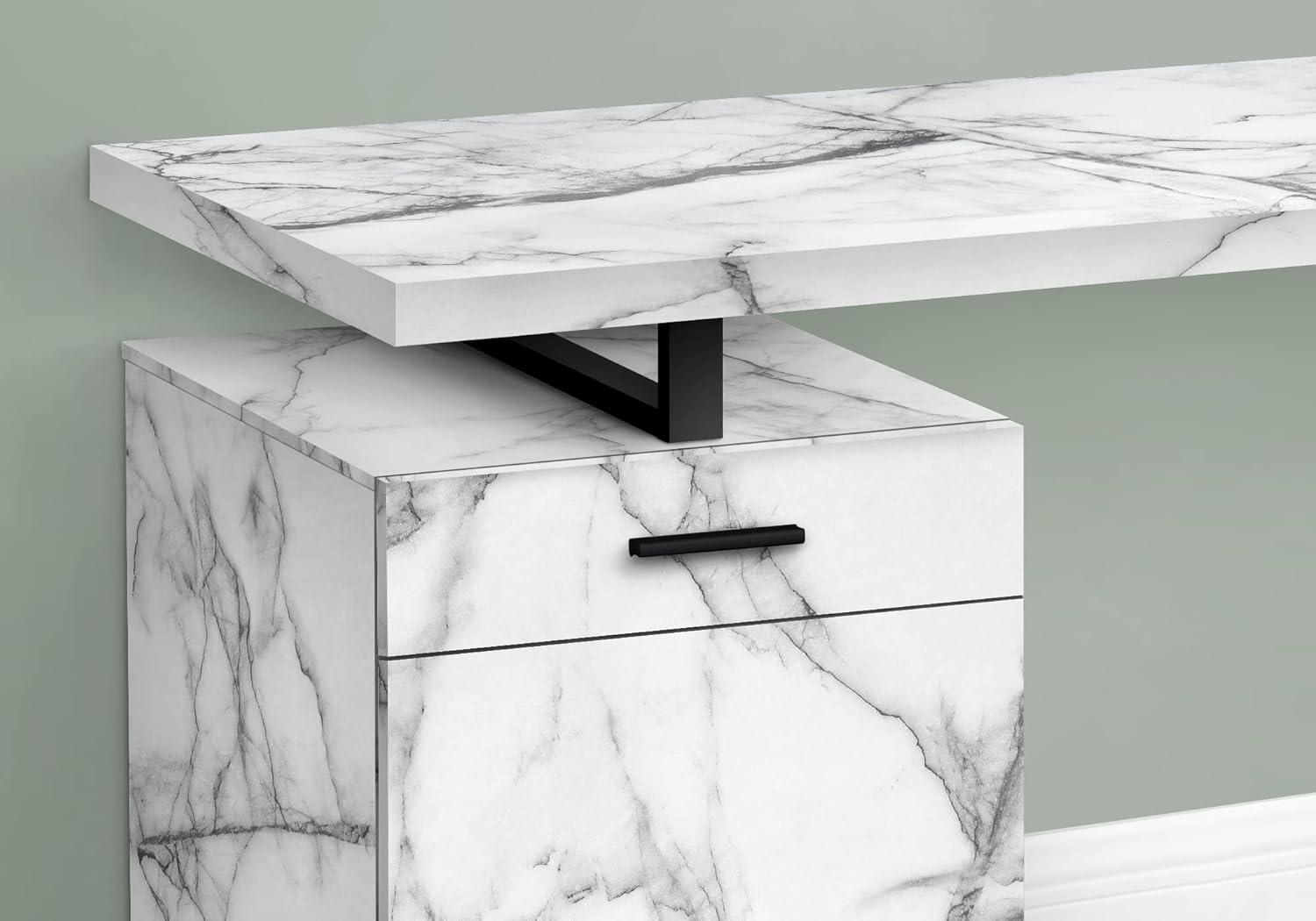 Monarch Specialties I 7762 Computer Desk, Home Office, Laptop, Left, Right Set-up, Storage Drawers, 48" L, Work, Metal, Laminate, White Marble Look, Black