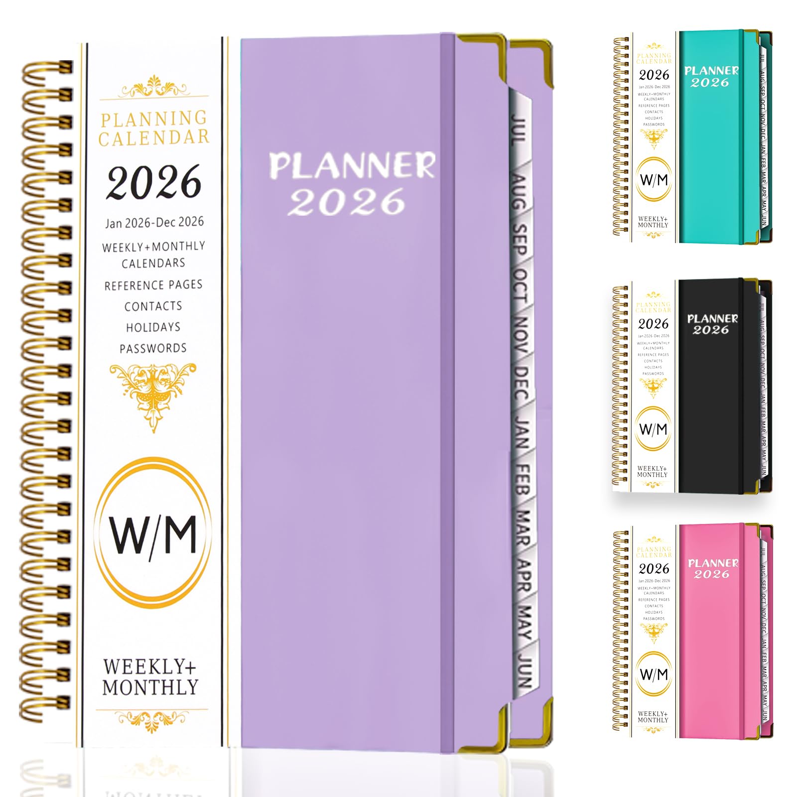 DoubleCare 2026 Diary, Diary 2026 A5 Page A Day Planner,Weekly, Monthly, A5 Notebooks, With Elastic Closure, Thick Cover, Office, School, Home, 388
