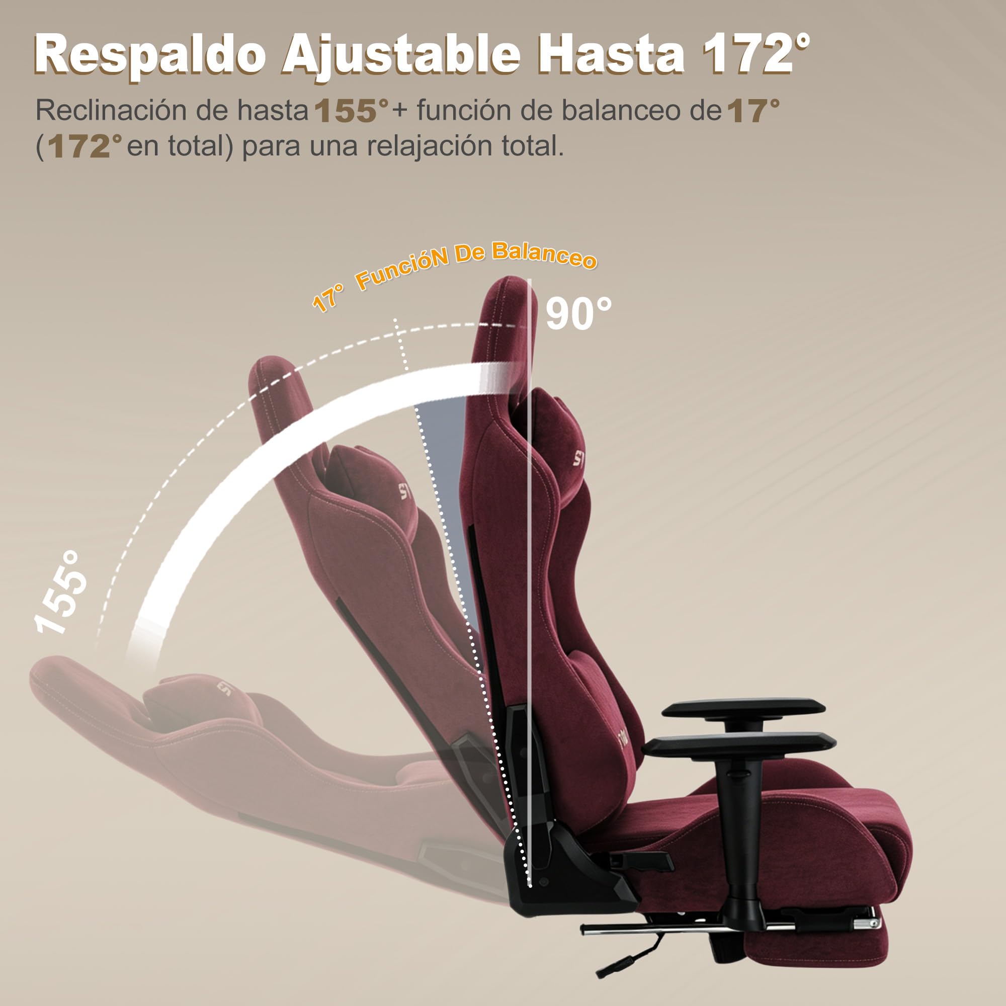 Symino Silla Gaming Ergonómica con Reposapiés, 150° Reclinable: Soporte Lumbar y Reposacabezas Regulable, Ajustable en Altura, Soporta hasta 200kg (Red)