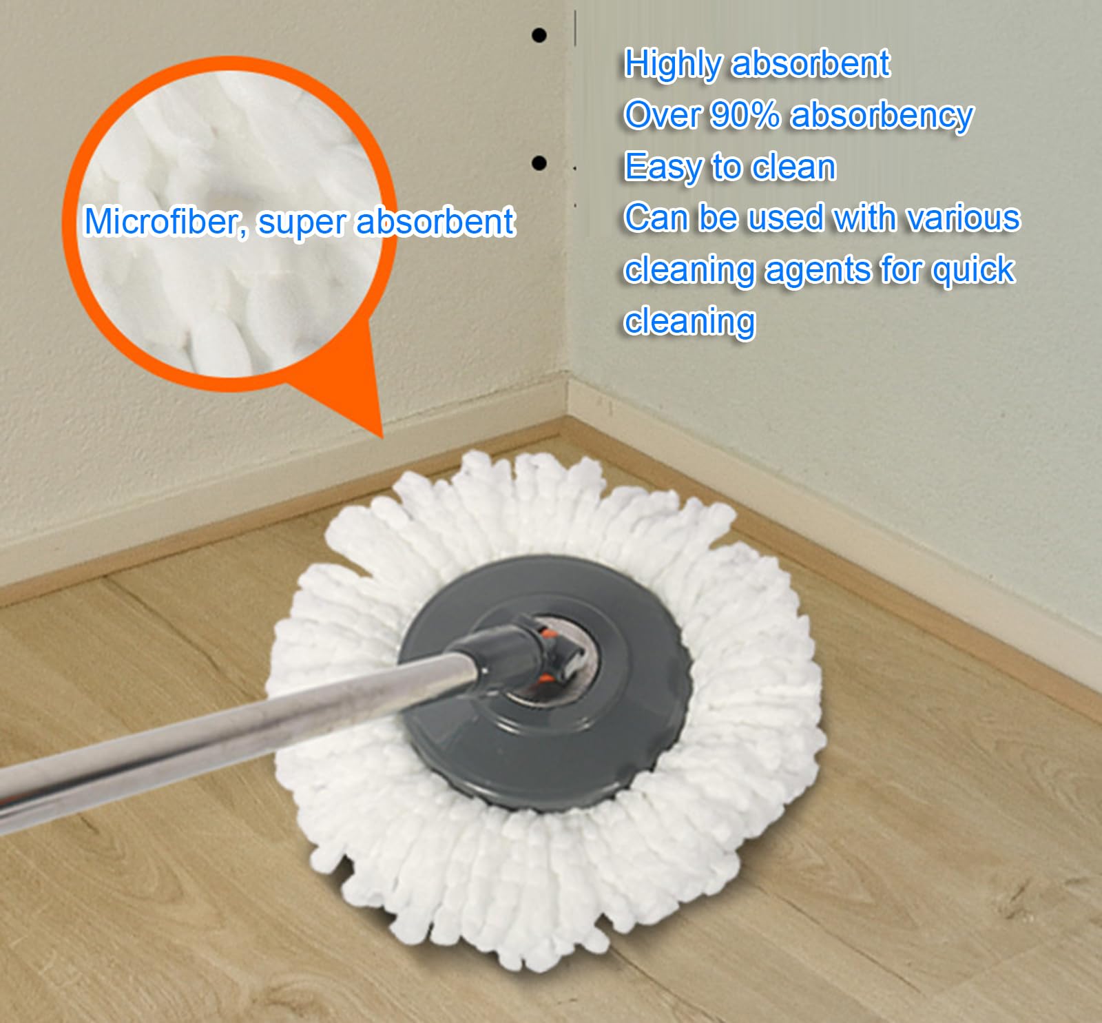 Mopa y cubo escurridor de pedales, fregona giratoria de 360° con mango telescópico, escurridor y escoba de acero inoxidable para una limpieza eficiente y fácil uso