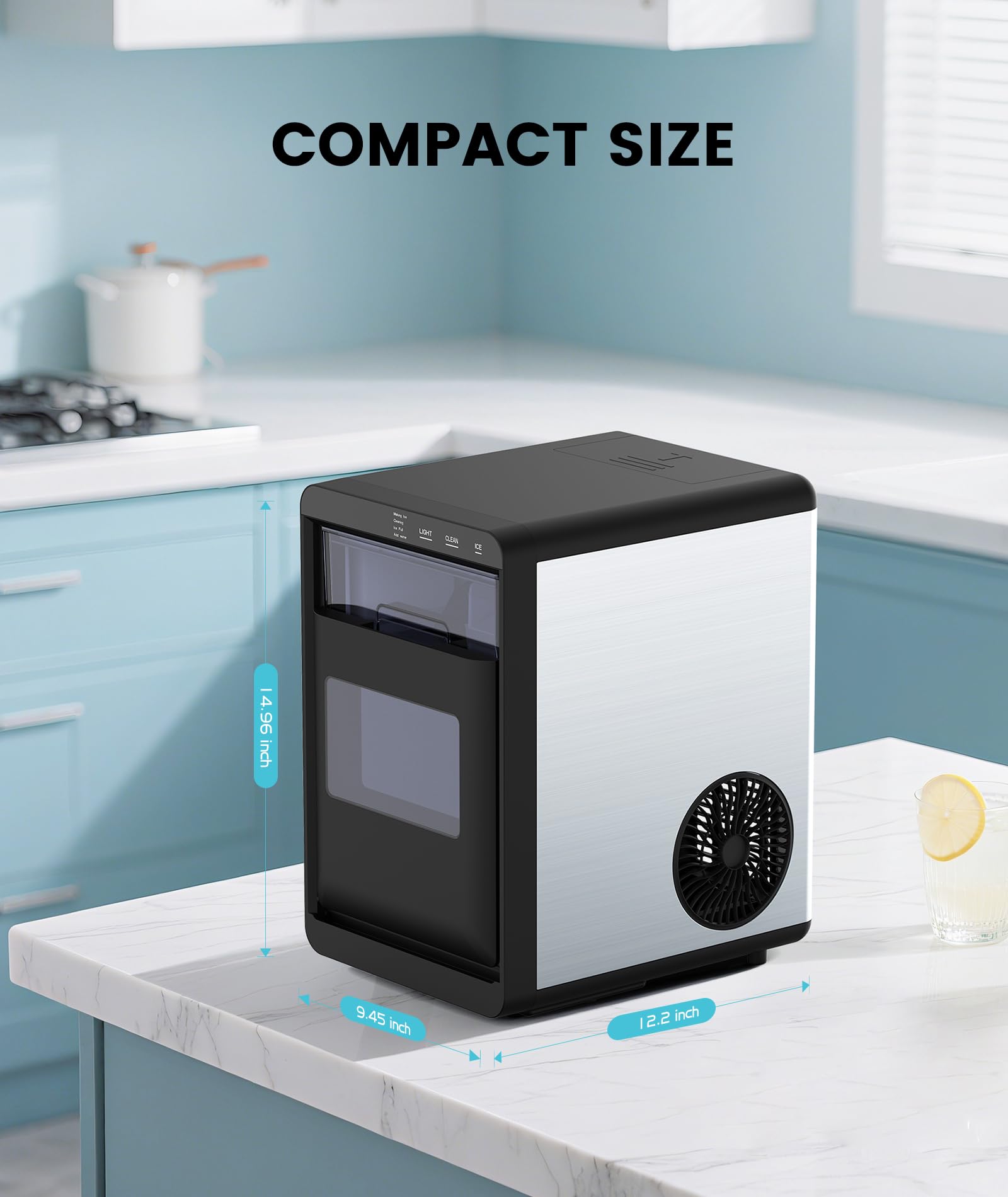 Nugget Ice Maker, 44lbs/24h Ice Makers Countertop Crushed & Pebble Ice Machine With Handle, Auto-Cleaning Pellet Ice Machine With Basket And Scoop For Home/Party/Kitchen/Office(Brushed Silver) on Fridge.com - View 6