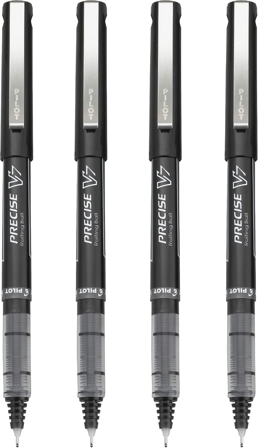 PILOT Precise V7 Stick Liquid Ink Rolling Ball Stick Pens, Fine Point (0.7mm) Black Ink, 4-Pack (26003)