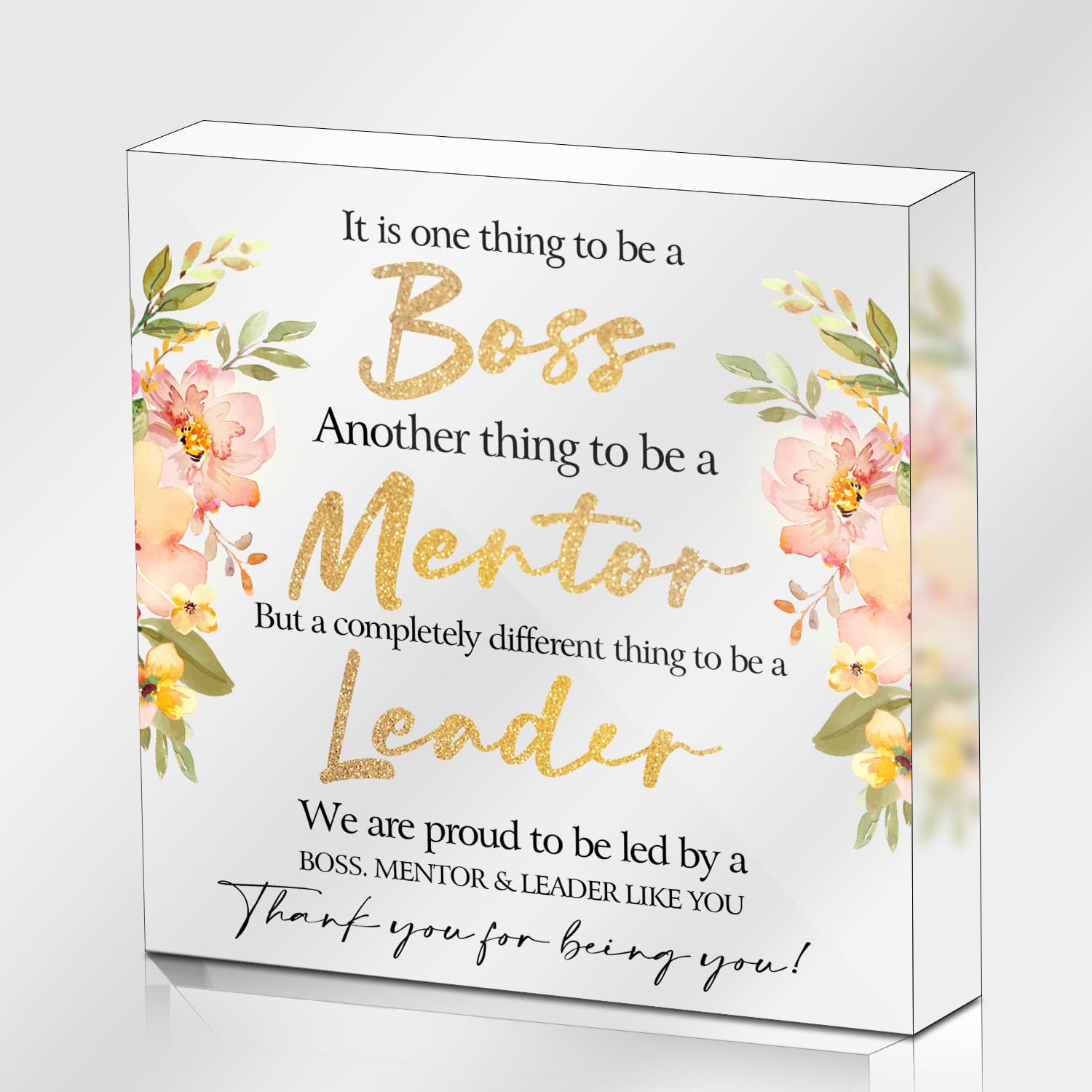 Inspirational Boss Appreciation Gift Boss Gifts for Mentor Leader, Boss Quote Desk Decor Acrylic Leadership Desk Plaque Sign with Wood Stand Home Office Desk Sign Keepsake