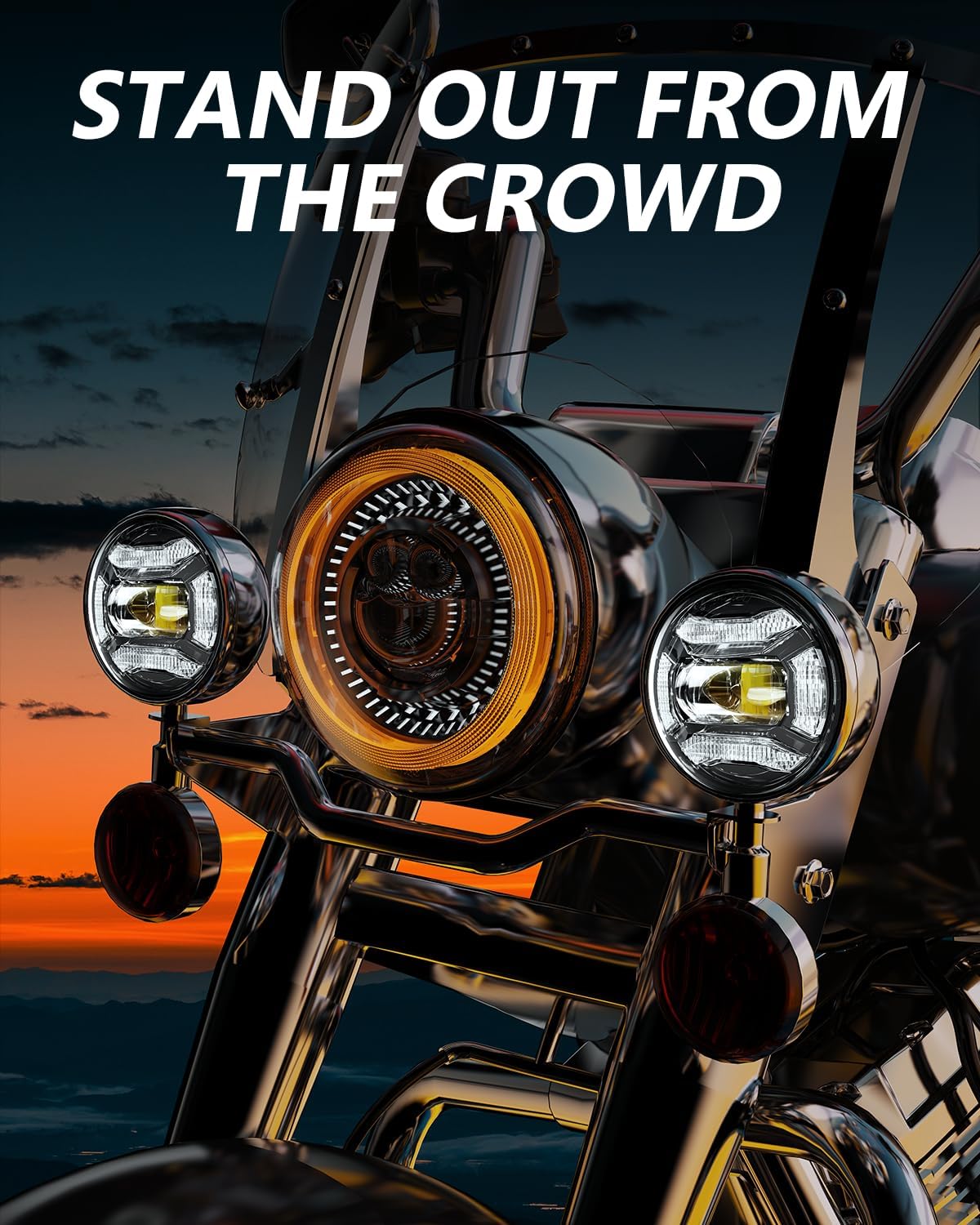 M MIBAHE 1000% Brighter 7 inch LED Headlight with 4.5 Inch Fog Lights Motorcycle Kit DOT Approved Compatible with Road King Road Glide Street Glide Fat boy Heritage Softail Tri Electra Glide, Black