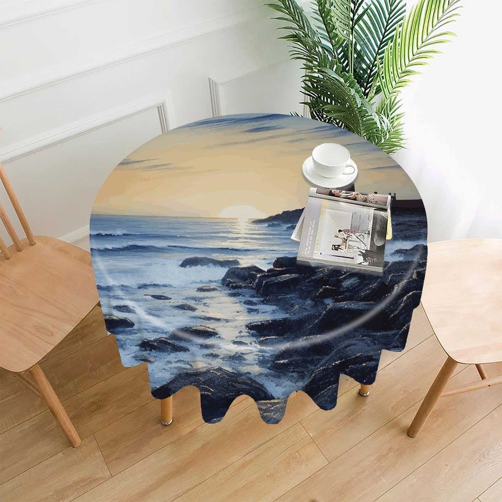MUSM 60 Inch The Seaside Lighthouse Round Tablecloth Wipeable Washable Table Cover for Kitchen and Dining Room Decorative Table Cloth for Party Holiday Picnic Outdoor