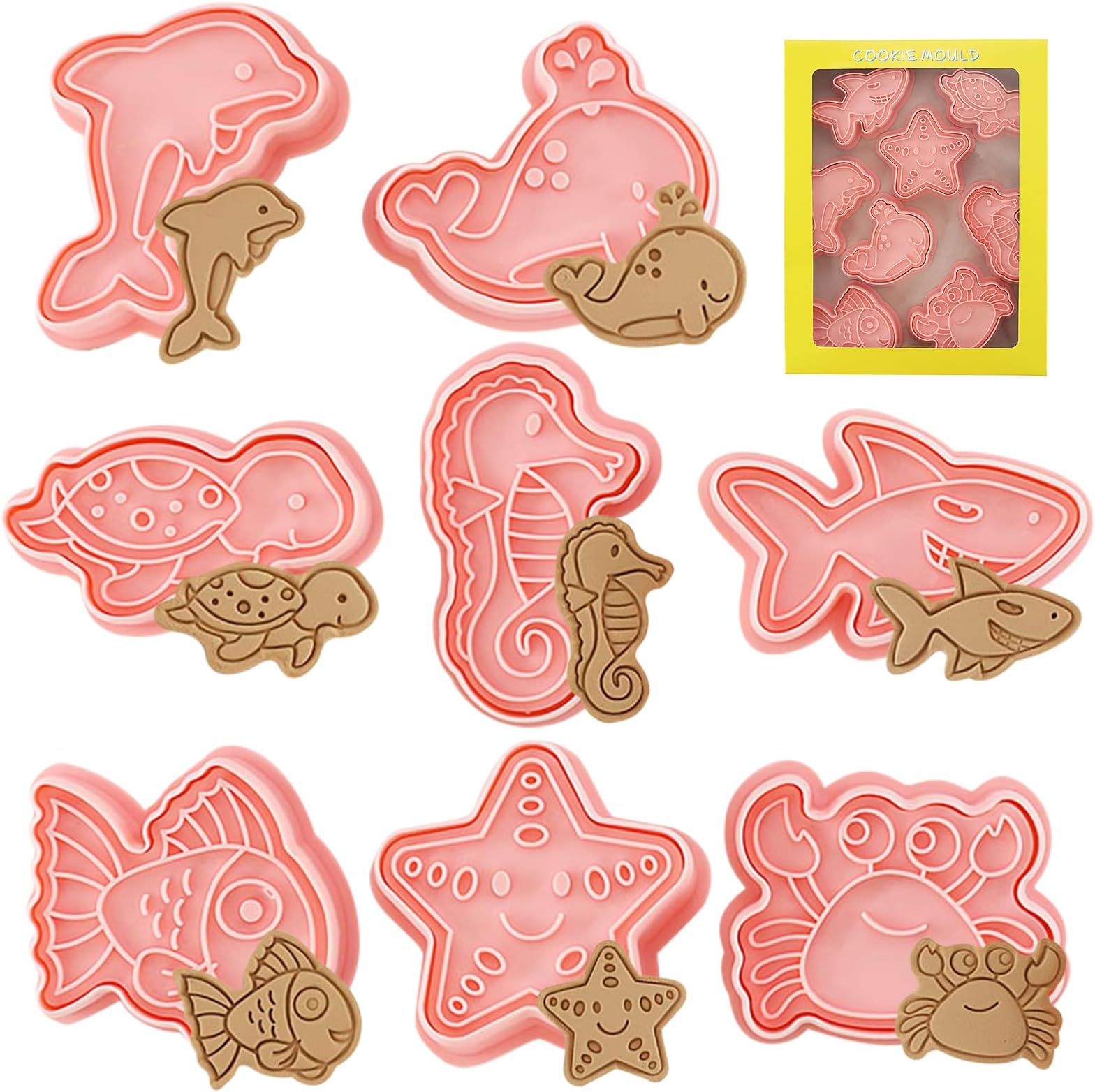 Cookie Cutters Set, 8 Pcs Cookie Cutter Mini Fish, Dolphins, Whales, Sea Turtles, Seahorse, Shark, Sea Star, Crab Biscuit Cutters Set for Kitchen Baking
