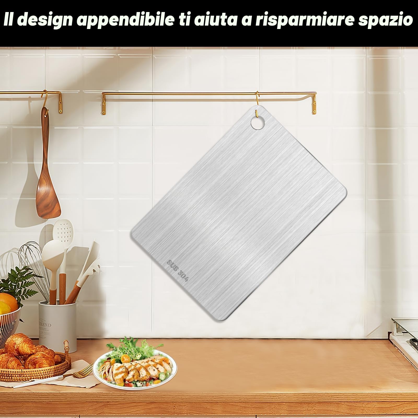 Pavlleen Tagliere in acciaio inox 30x20cm per carne pane verdura frutta