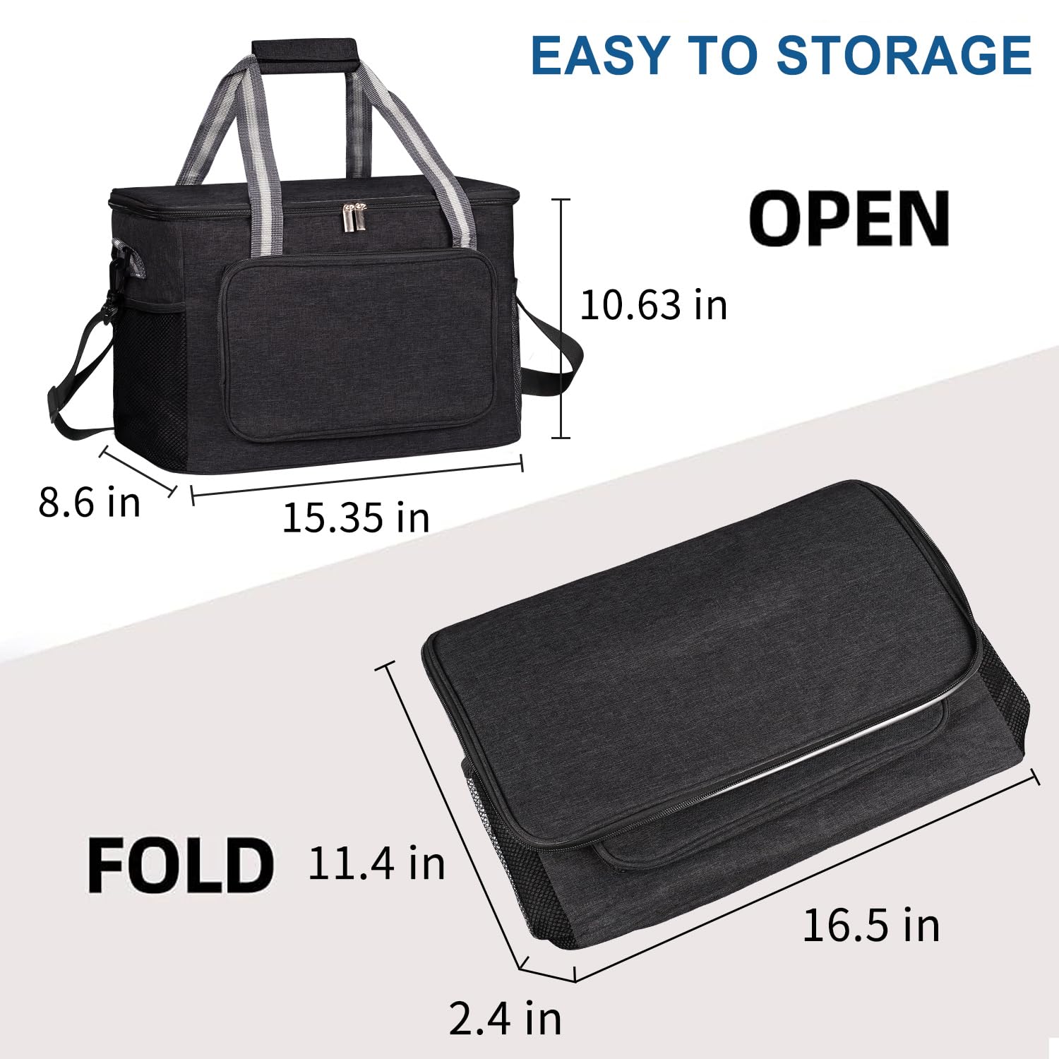 Iknoe Collapsible Insulated Cooler Bag – 8.5L Leakproof Lunch Tote With Multiple Pockets, Medium Black - View #2