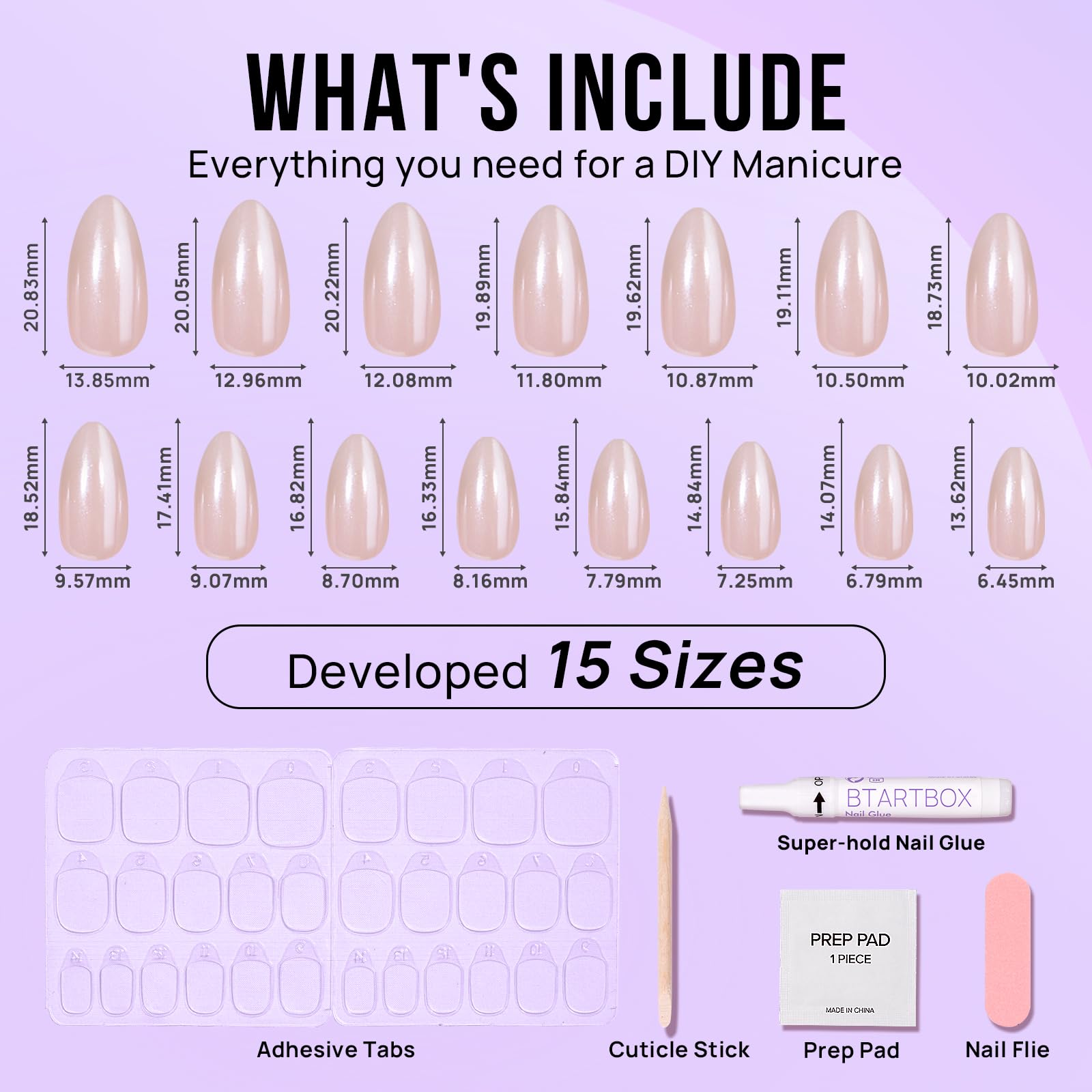 BTArtbox Press On Nails French Tips - 32 Pcs Short Square False Nails With Nail Glue and Adhesive Nail Tabs, No Fade Out Stick On Nails in 16 Sizes, Soft Gel Fake Nail for Women, Classic White — view 179