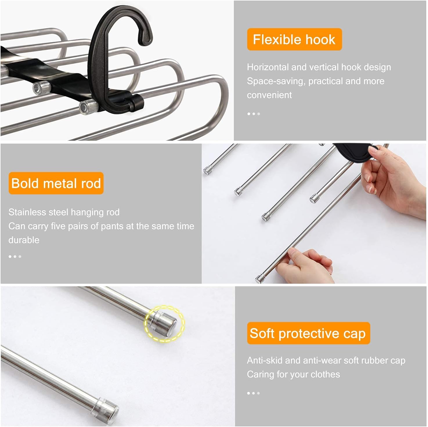 AIR&TREE 1 Pack Pants Hangers Space Saving,Anti-Rust Pants Organizer,Durable and Sturdy Installed Hangers for Pants Scarf Jeans Slack Trousers Ties Towels in Closet,5 in 1(Black)