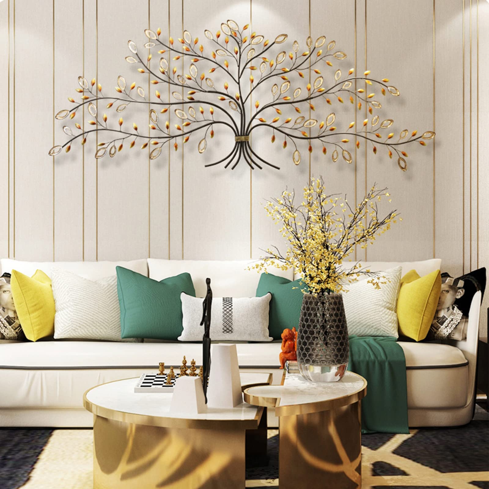 LMYSXAOZ Metal Tree Wall Decor - Modern of Life 3D Art with Leaves, Creative Handmade Colored Branches Sculpture