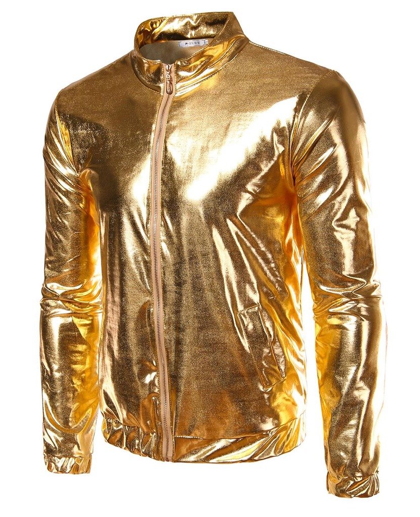 Soft Metallic Ribbed Bomber Jacket in Gold