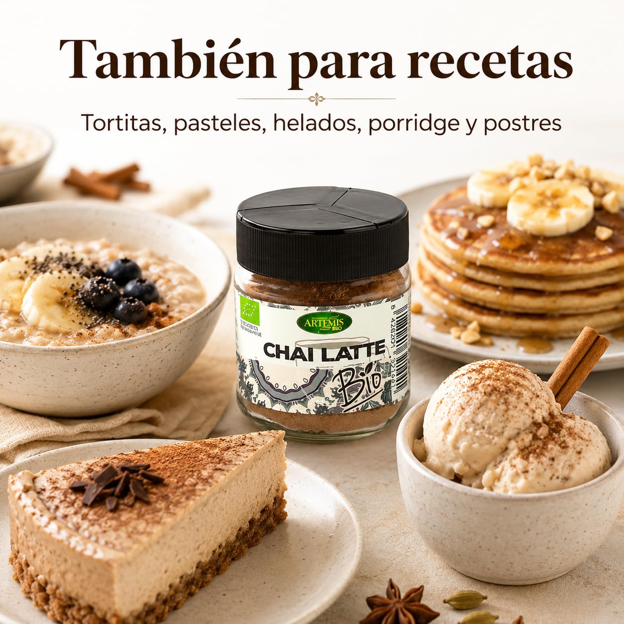 Chai Latte Bio Artemis 60 g té en polvo con especias ecológicas mezcla para leche o bebida vegetal