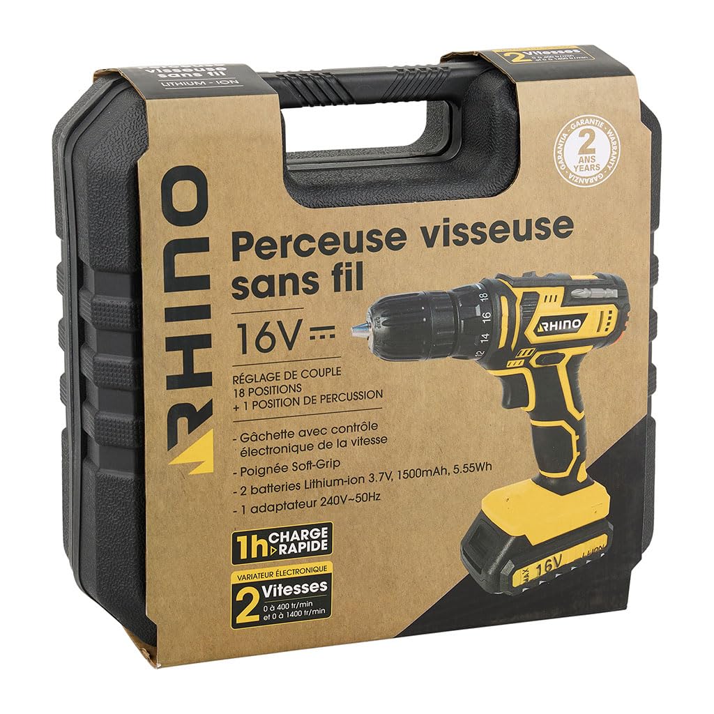 Rhino Expert 312116 16 V taladro inalámbrico 16 V y 2 baterías de iones de litio 1.3 ah