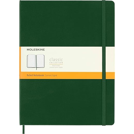 Moleskine - Cuaderno Clásico Con Hojas Rayadas, Tapa Dura Y Cierre Elástico, Color Verde Mirto, Tamaño Extra Grande 19 X 25 Cm, 192 Hojas