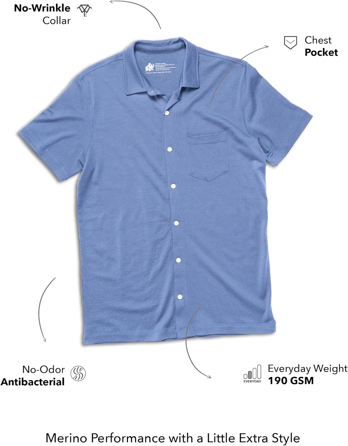 Miniatura 4 de Woolly Clothing - Camisa de manga corta de lana merino para hombre, con botones, transpirable, antiolor