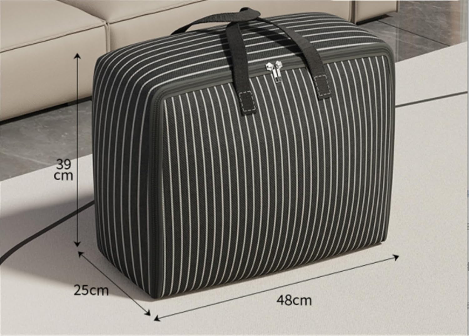 Storage Bins Storage Bag with Zipper and Handle Oxford Cloth Storage Tote Bag for Bedding Moving Supplies Storage Container(Black,49cm)