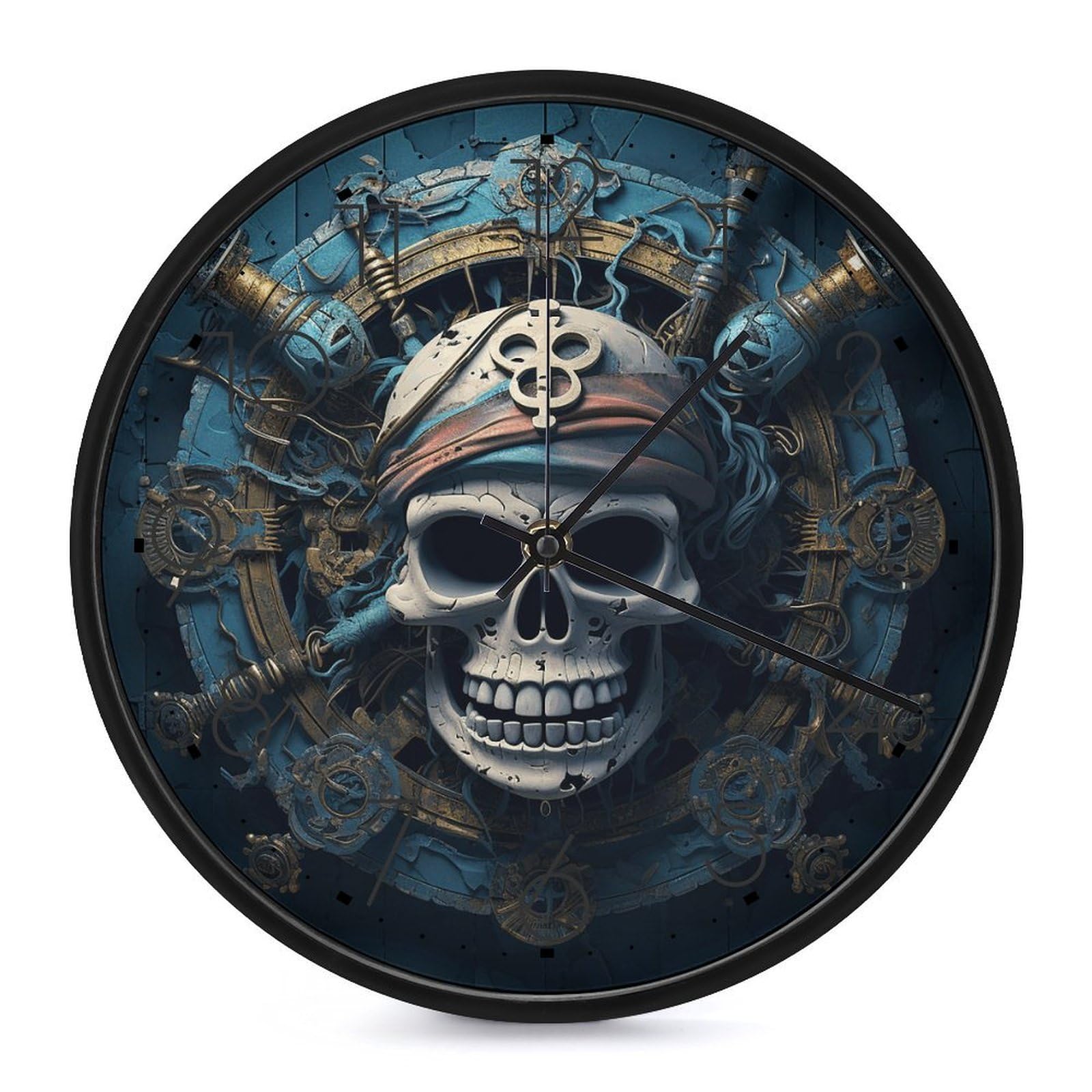 Horloge murale pirate 25,4 cm moderne noire silencieuse pour décoration de bureau