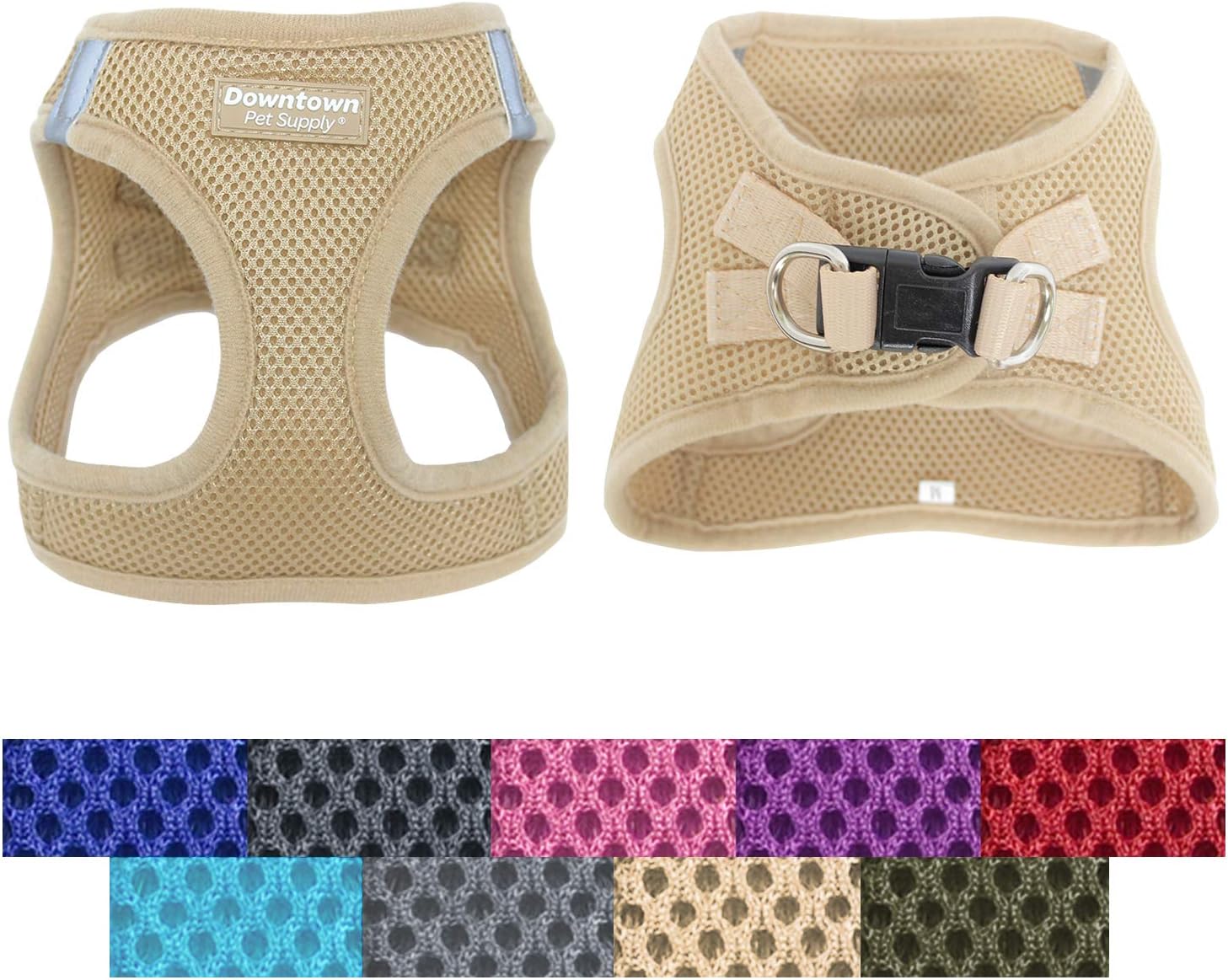 Downtown Pet Supply - Dog Harness for Small Dogs No-Pull - Step in Dog Harness - Padded Mesh Fabric Dog Vest with Reflective Trim, Velcro and Buckle Straps - Khaki - S : Pet Supplies