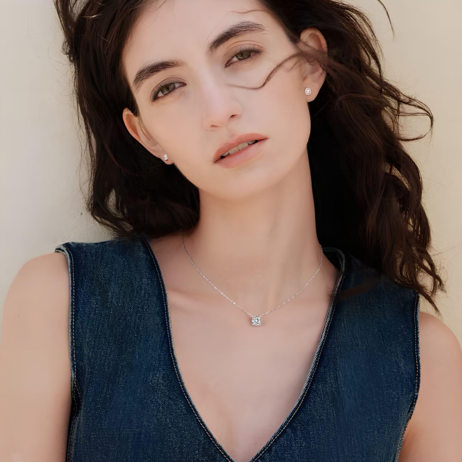 Sterling Silver Birthstone Necklace for Women Diamond Choker Necklace Round Pendant Dainty Jewelry Birthday Anniversary Wedding Gift - Image 3