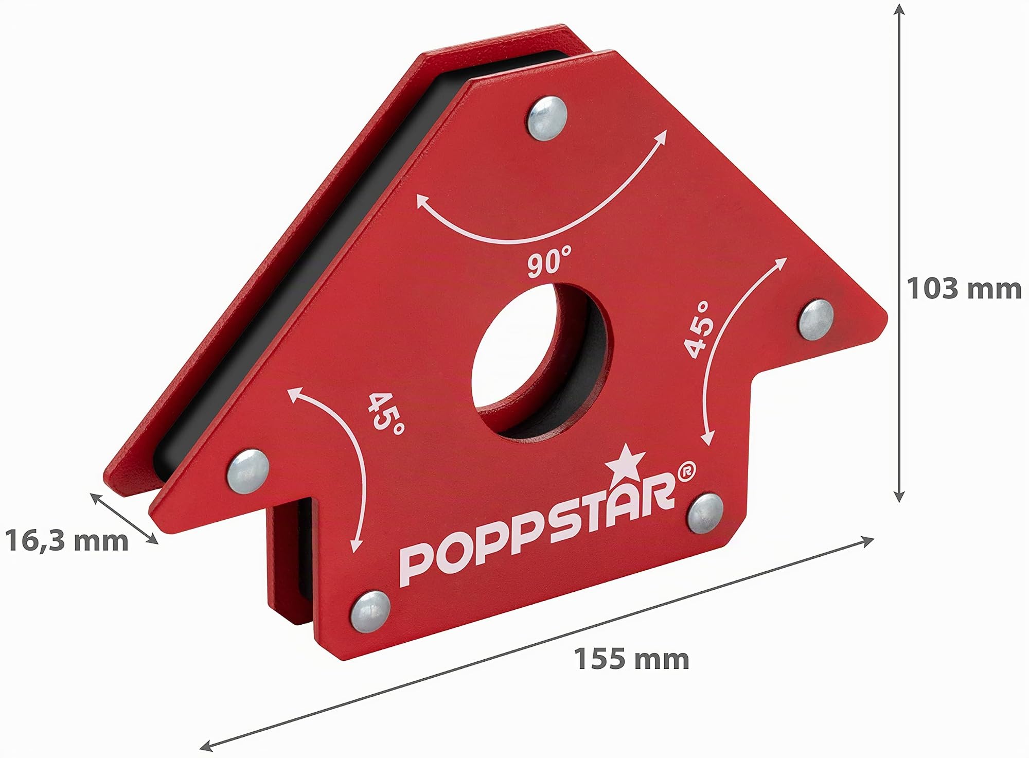 Poppstar Aimant soudeur (angle de soudage, force d'adhérence 22,6 kg - 45/90/135°), 2 pièces, rouge