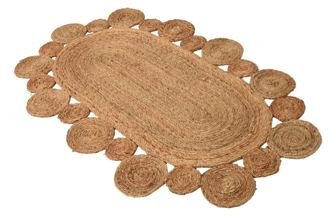 Tappeto in iuta 100% naturale, intrecciato a mano, design cerchio, ovale, per soggiorno, 60 x 120 cm