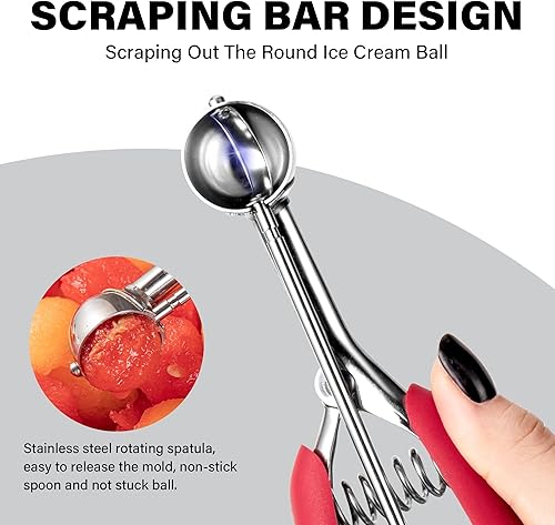 Vista 81 de Cuchara para galletas de 3.5 cucharadas, cuchara de helado con gatillo de pulgar, masa de galletas, cuchara de melón de 2.165 in, agarre cómodo