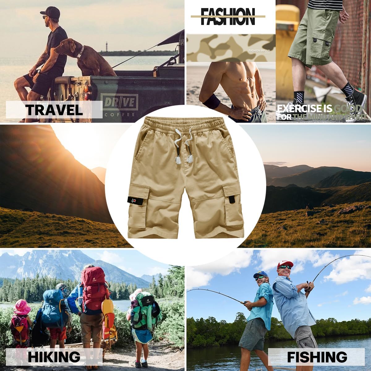 APTRO Men's Cargo Shorts Elastic Waistband Drawstring Summer Casual Cotton Big & Tall Relaxed Fit Work Shorts - Image 7