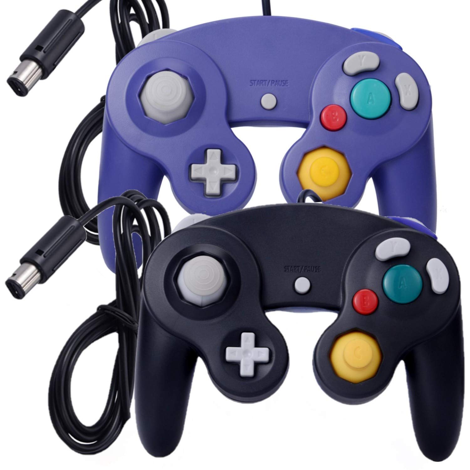 ONE250 2 Pack Classic Shock Joypad Wired Controller, Compatible with Wii NGC Gamecube Game Cube (Black &amp; Purple)