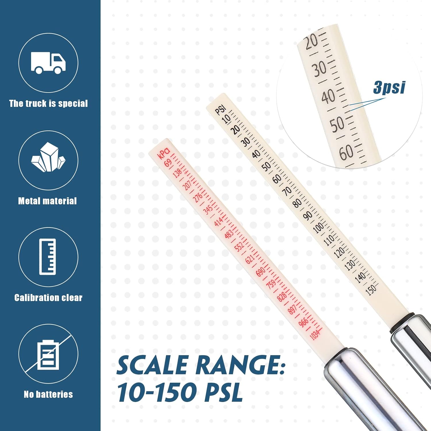 5 Pack Dual Head Tire Pressure Gauge Pencil Tire Gauges Heavy Duty Air Gauge Tire Pressure Dual Head Chucks Auto Service Gage Range to 10-150psi/ 1-10bar for Car Truck Bike Motorcycle, Silver