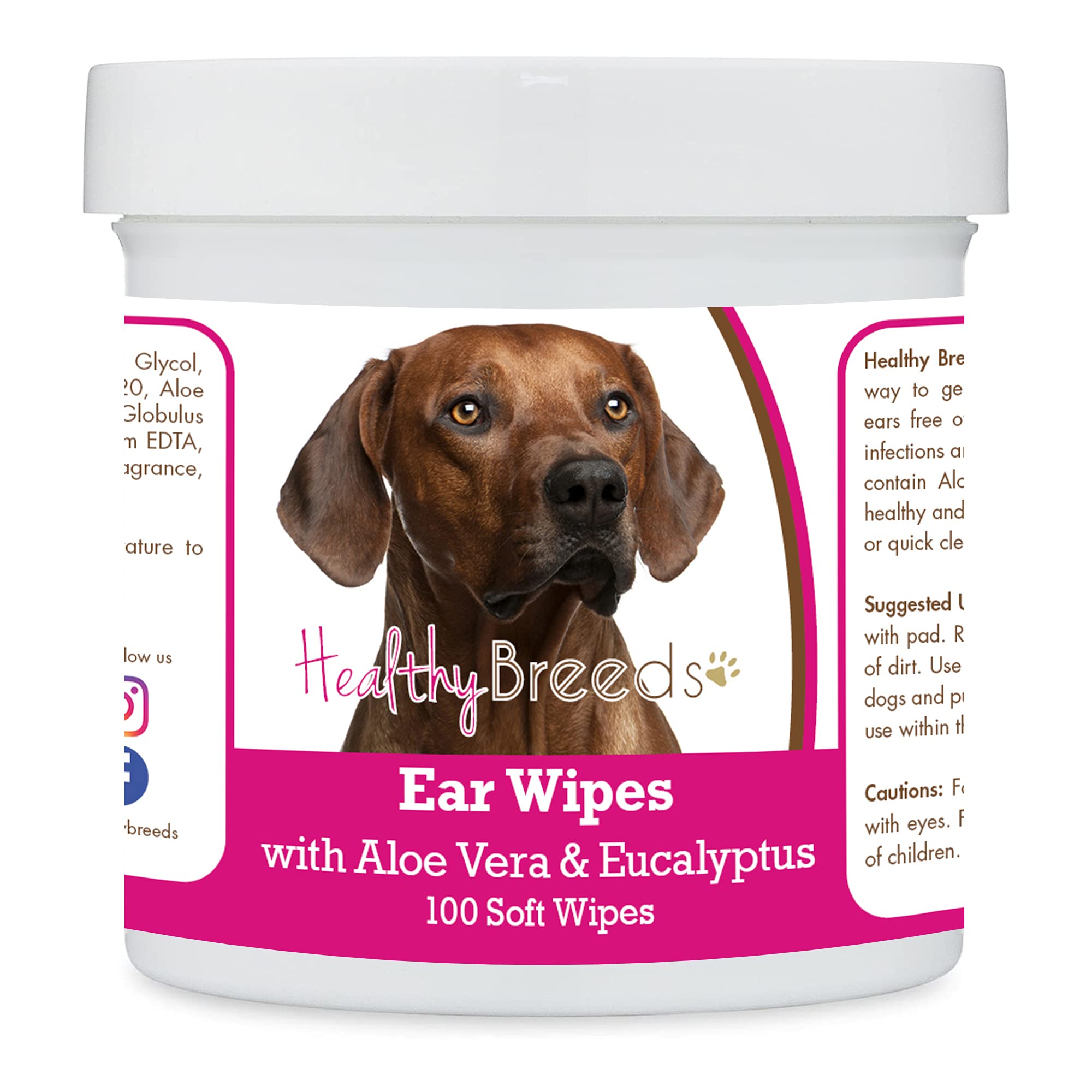 Healthy Breeds Rhodesian Ridgeback Ear Cleaning Wipes with Aloe &amp; Eucalyptus for Dogs 100 Count