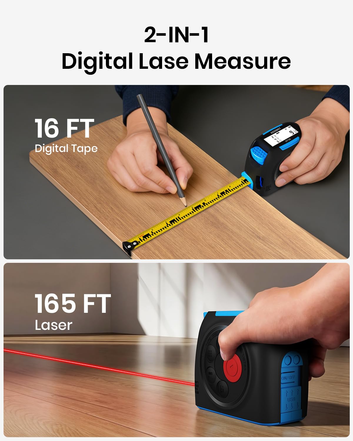 ACEGMET DT30 Digital Tape Measure, 131ft Laser&16ft Tape, ±1/16" Precision — Amazon image 2